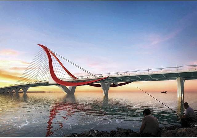 The signature bridge forms a key component of the North Manama Highway that will facilitate traffic flow in the capital and link it with the Busaiteen area of Muharraq.